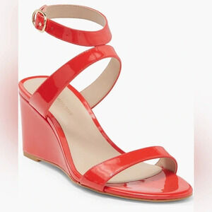 Stuart Weitzman Avenue Strap 75 wedge sandal red patent leather‎ heels  8.5 NWT